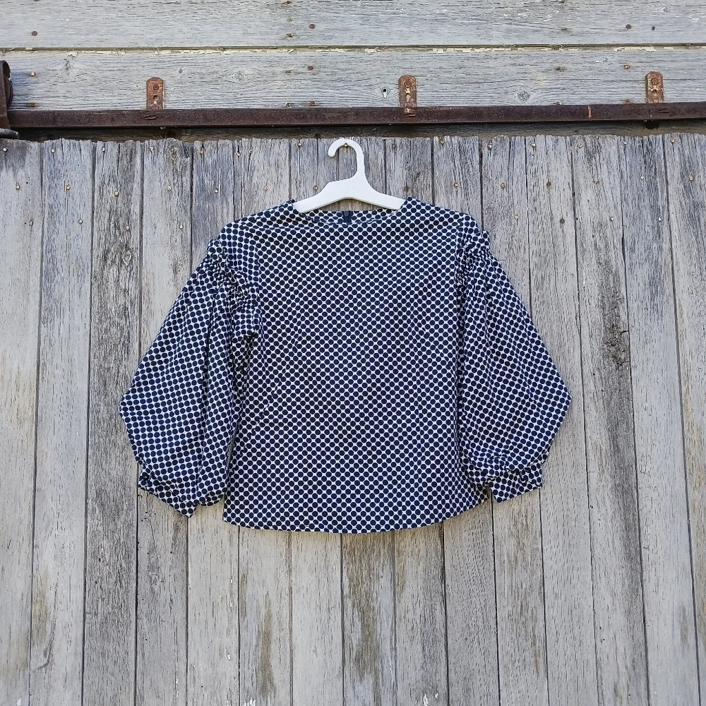 Womens‎ Sz XS Cottagecore Polka Dot Balloon/Puff Sleeve 3/4 Sleeve Blouse Crew